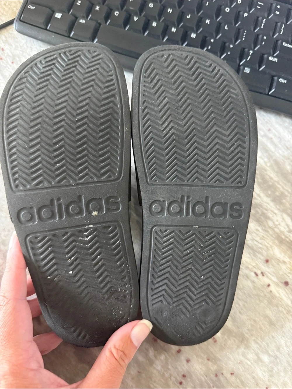 adidas Kids Black Slides with White Three-Stripe Strap